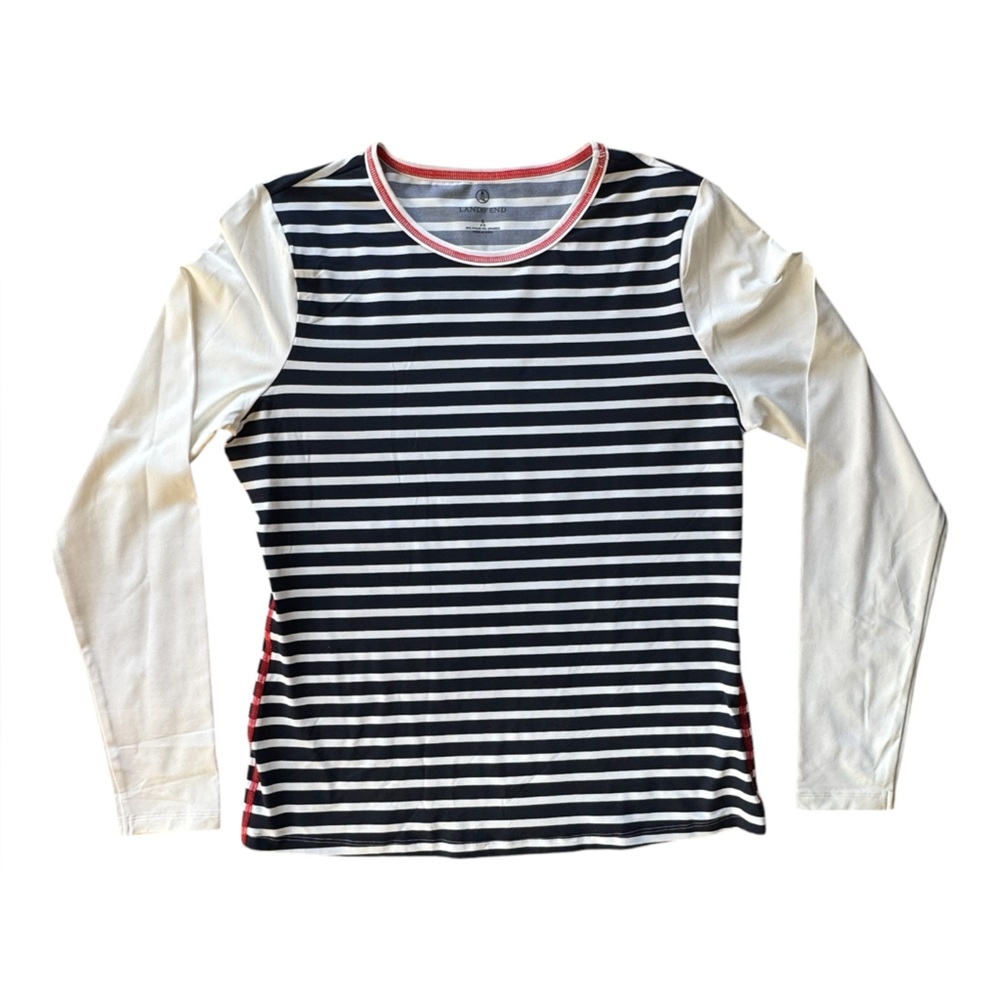 Lands End Nylon Spandex Striped Long Sleeve Swim Guard Top Sz Small 6-…